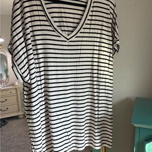 Philosophy Black and White Striped V-Neck Tee
